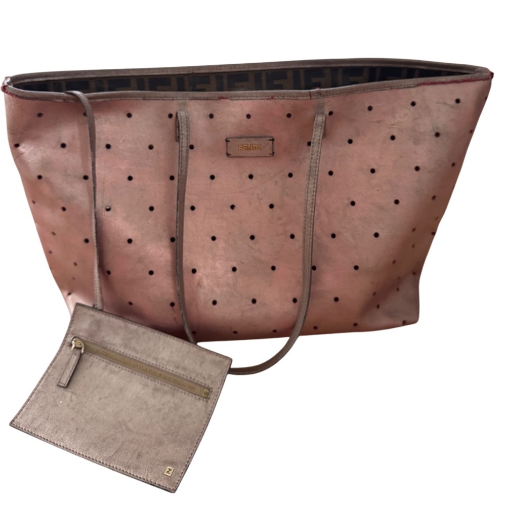 Fendi Metallic Pink Perforated Roll Tote Bag w/ Pouch